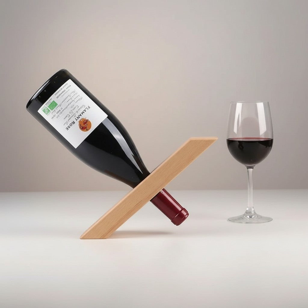 Handmade wooden balancing wine bottle holder