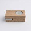 Handcrafted Oak Wood Candle Holder with Matchbox Storage