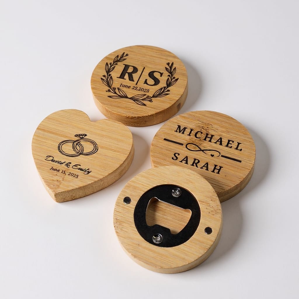 Personalized Wooden Bottle Opener Magnet | Custom Laser Engraved Gift