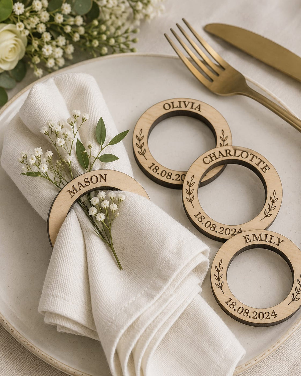 Personalized Wooden Napkin Rings – Set of 4
