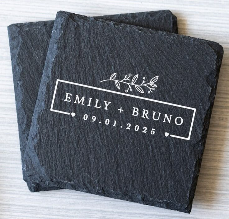 Personalized Laser Engraved Slate Coaster Set | Wedding & Engagement Gift