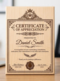 Personalized Laser Engraved Wood Certificate of Appreciation | Custom Award Plaque