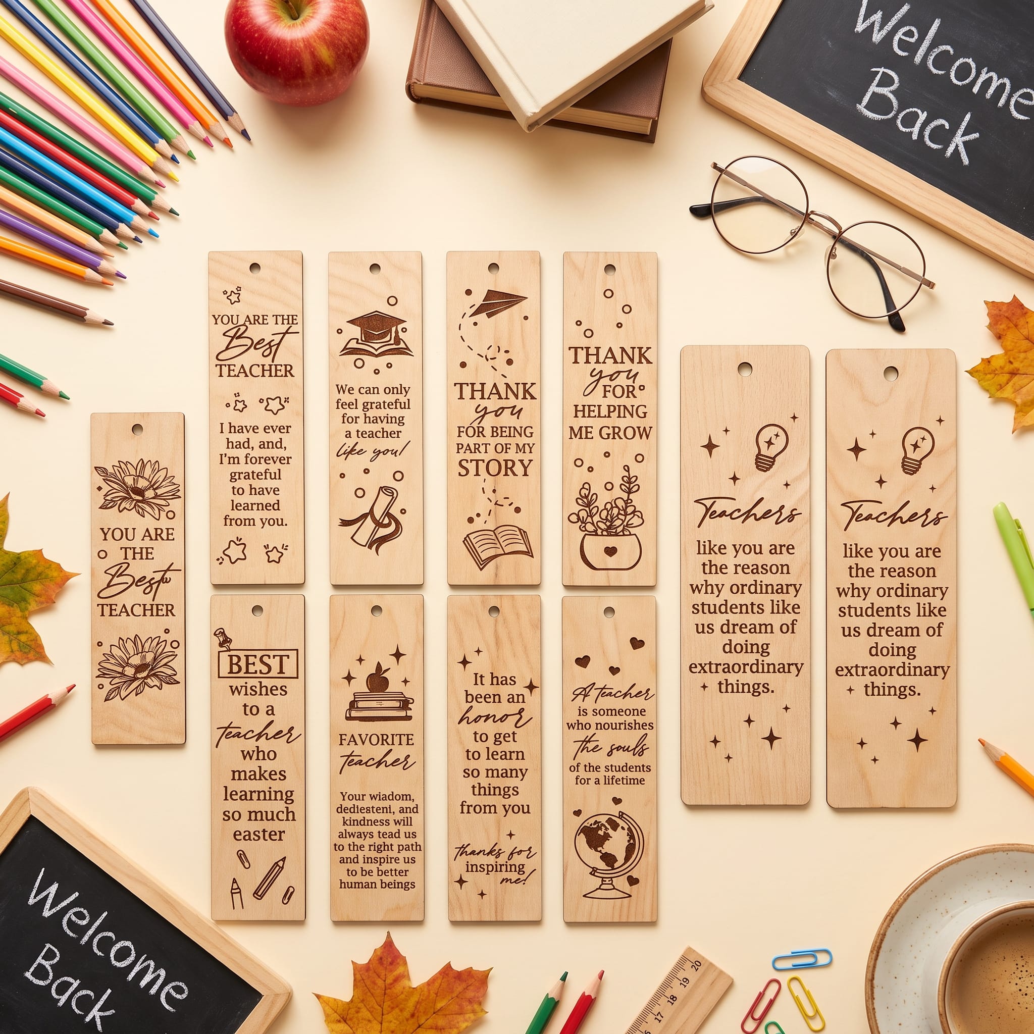 Laser Engraved Wooden Bookmark | Teacher Appreciation Gift