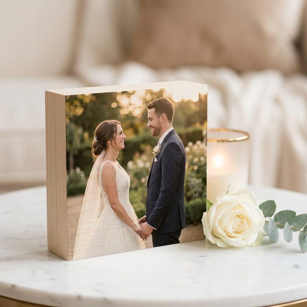 Personalized Photo on Wood Block | Custom 6×6 Wedding & Event Keepsake