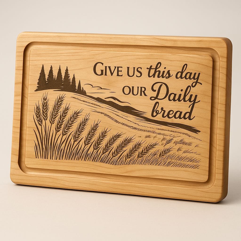 Laser engraved wooden cutting board - Give us this day our daily bread