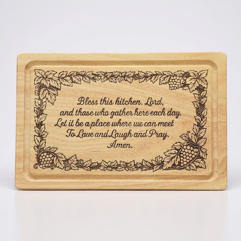 Laser engraved wooden cutting board - Bless this kitchen prayer