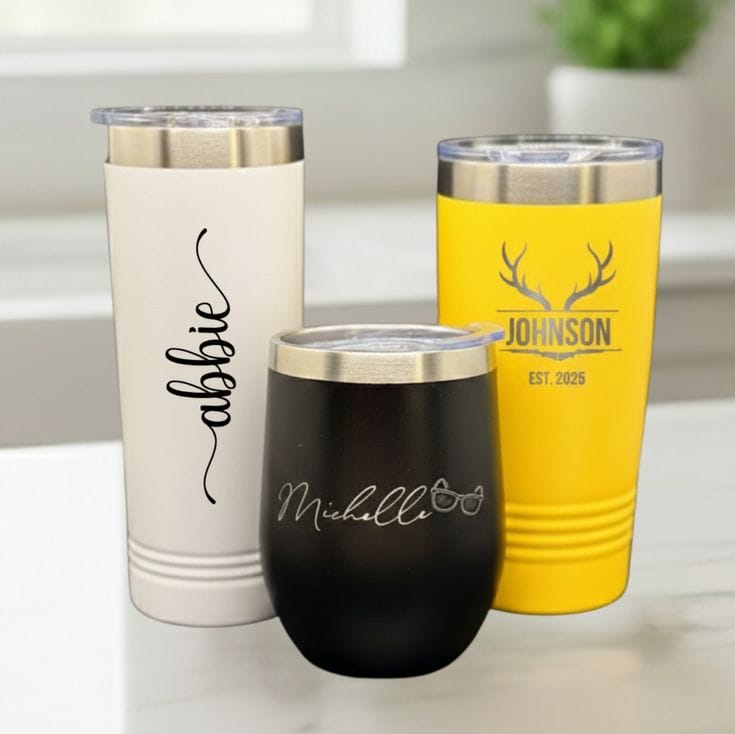 Personalized laser engraved tumblers with custom names