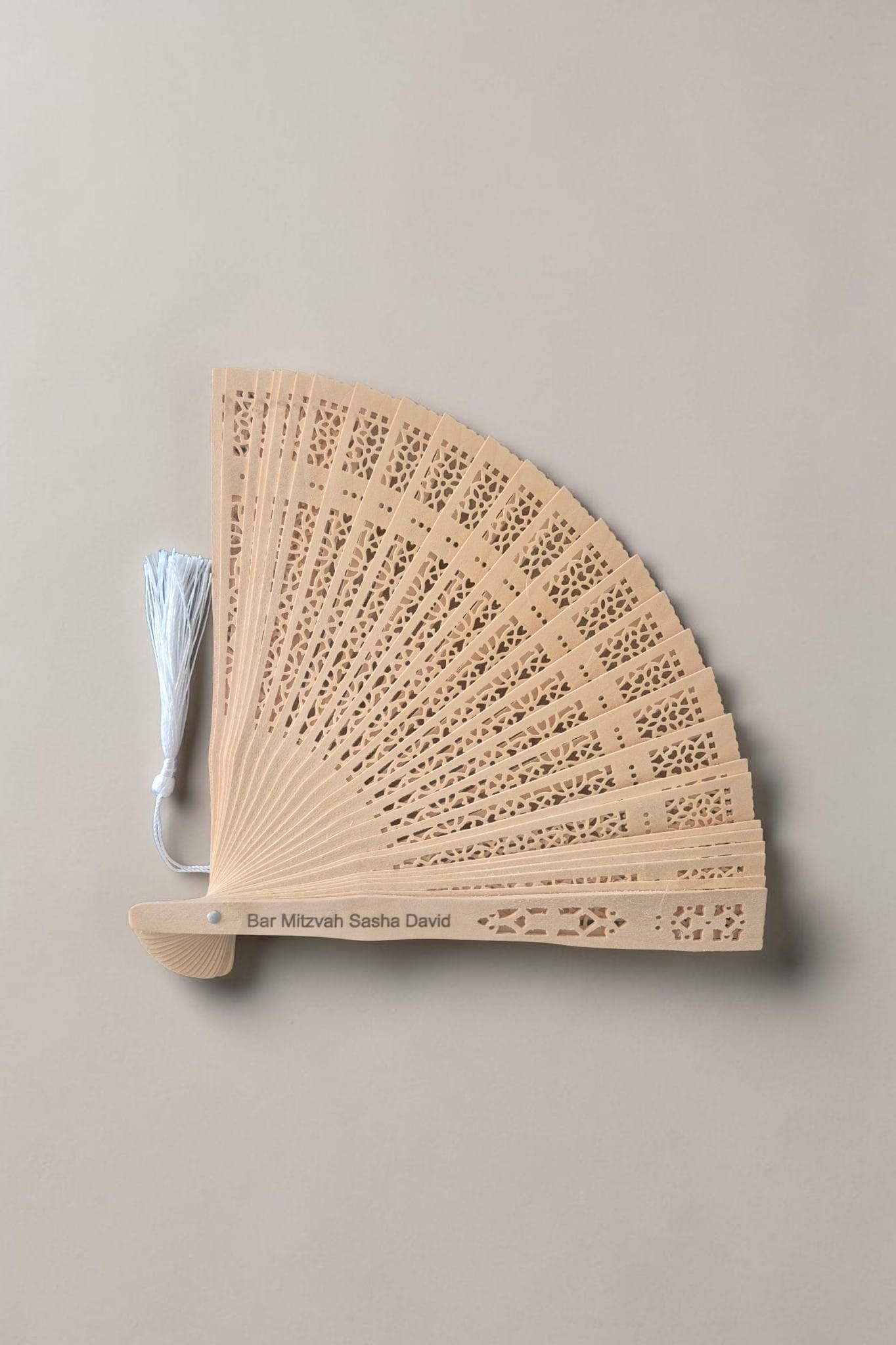 Personalized wooden fan with custom engraving - Bar Mitzvah Sasha David