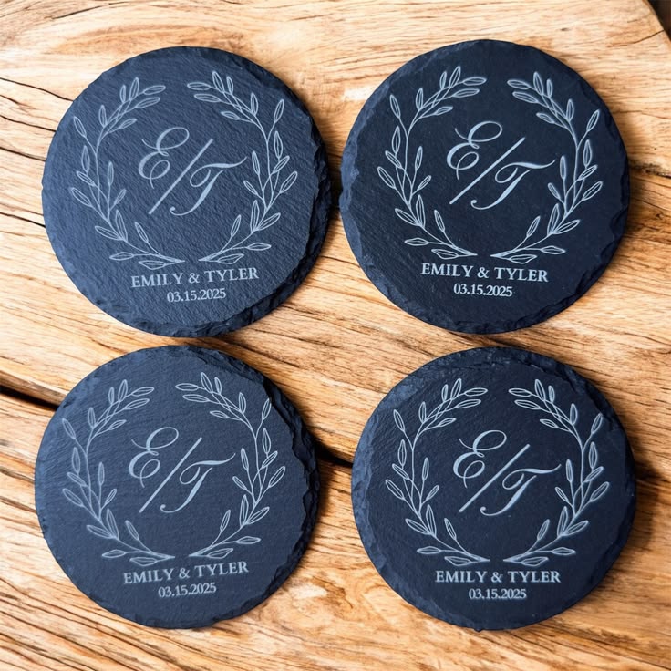 Personalized Laser Engraved Slate Coaster Set | Wedding & Engagement Gift