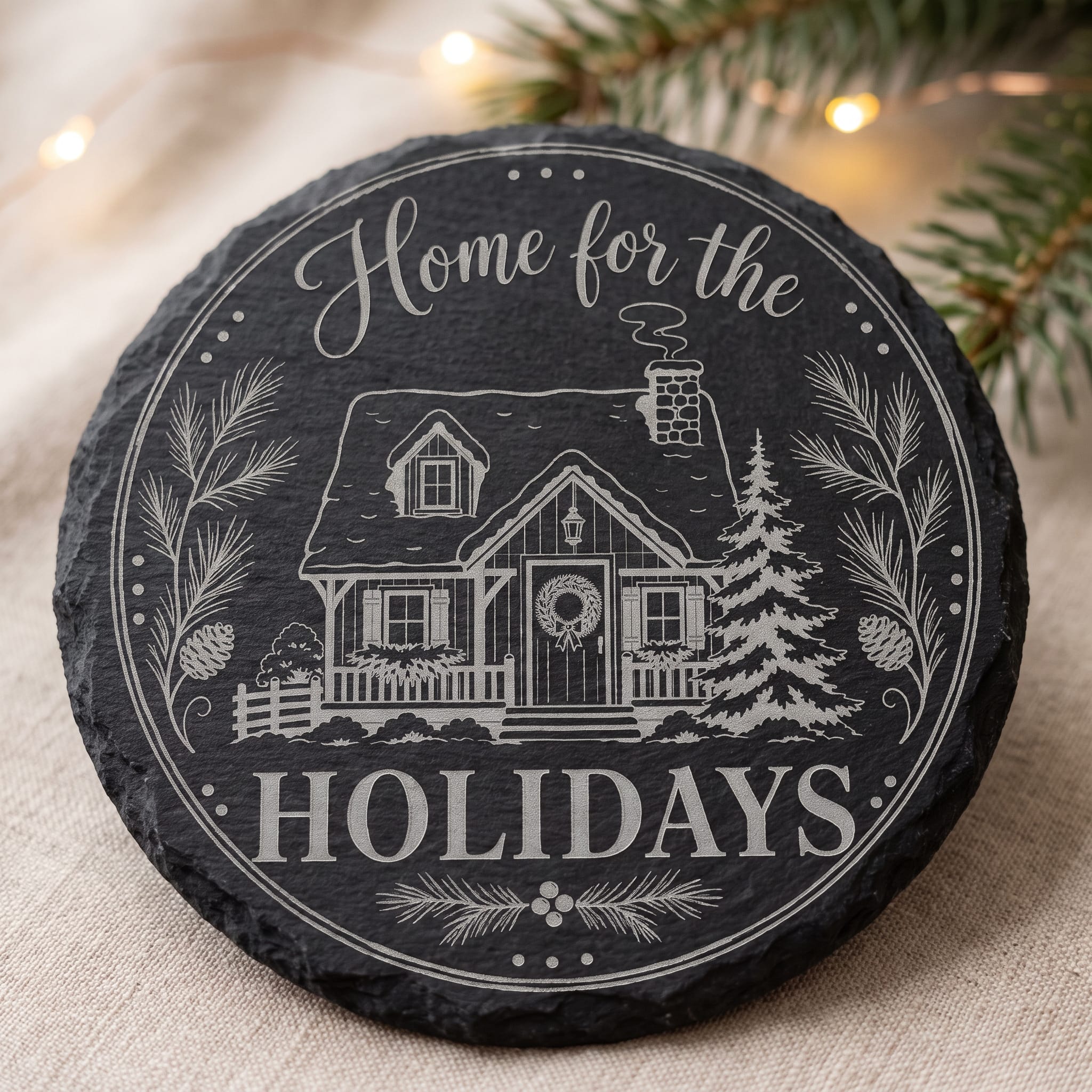 Let it Snow laser engraved slate stone coaster