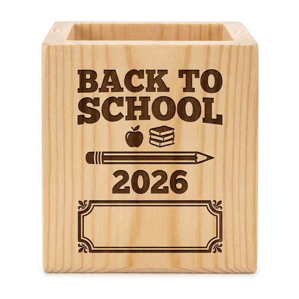 Personalized wooden pen holder laser engraved Back to School 2026 design - teacher appreciation gift NJ