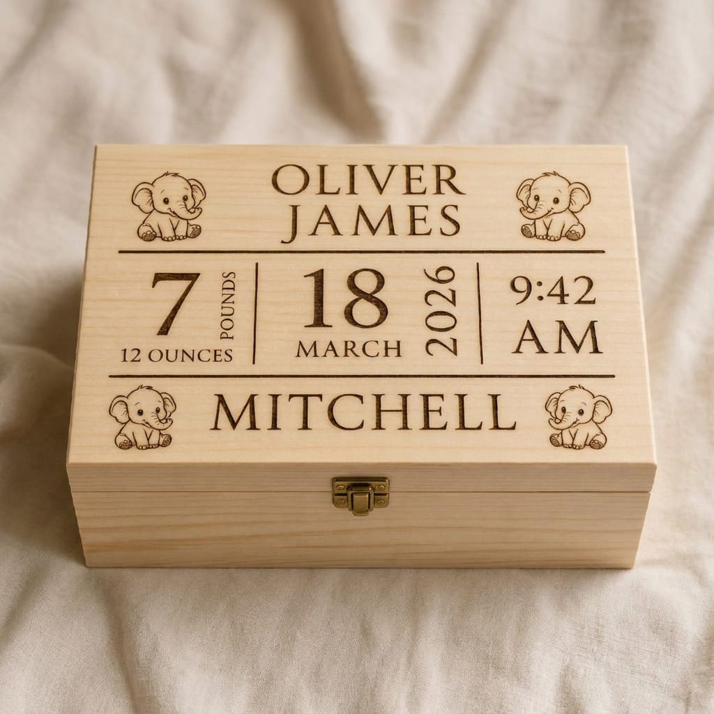 Personalized Baby Memory Box | Custom Laser Engraved Newborn Gift
