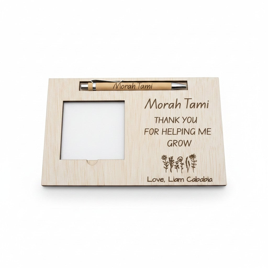 Personalized Wooden Sticky Note Holder – Custom Engraved Desk Organizer